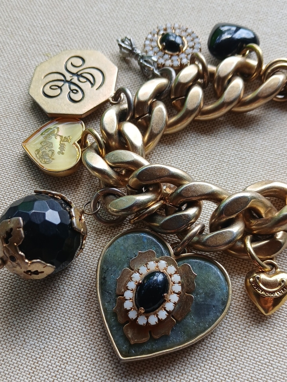 Juicy Couture Y2K Gold-Tone Hearts and Charms Chunky  Bracelet
